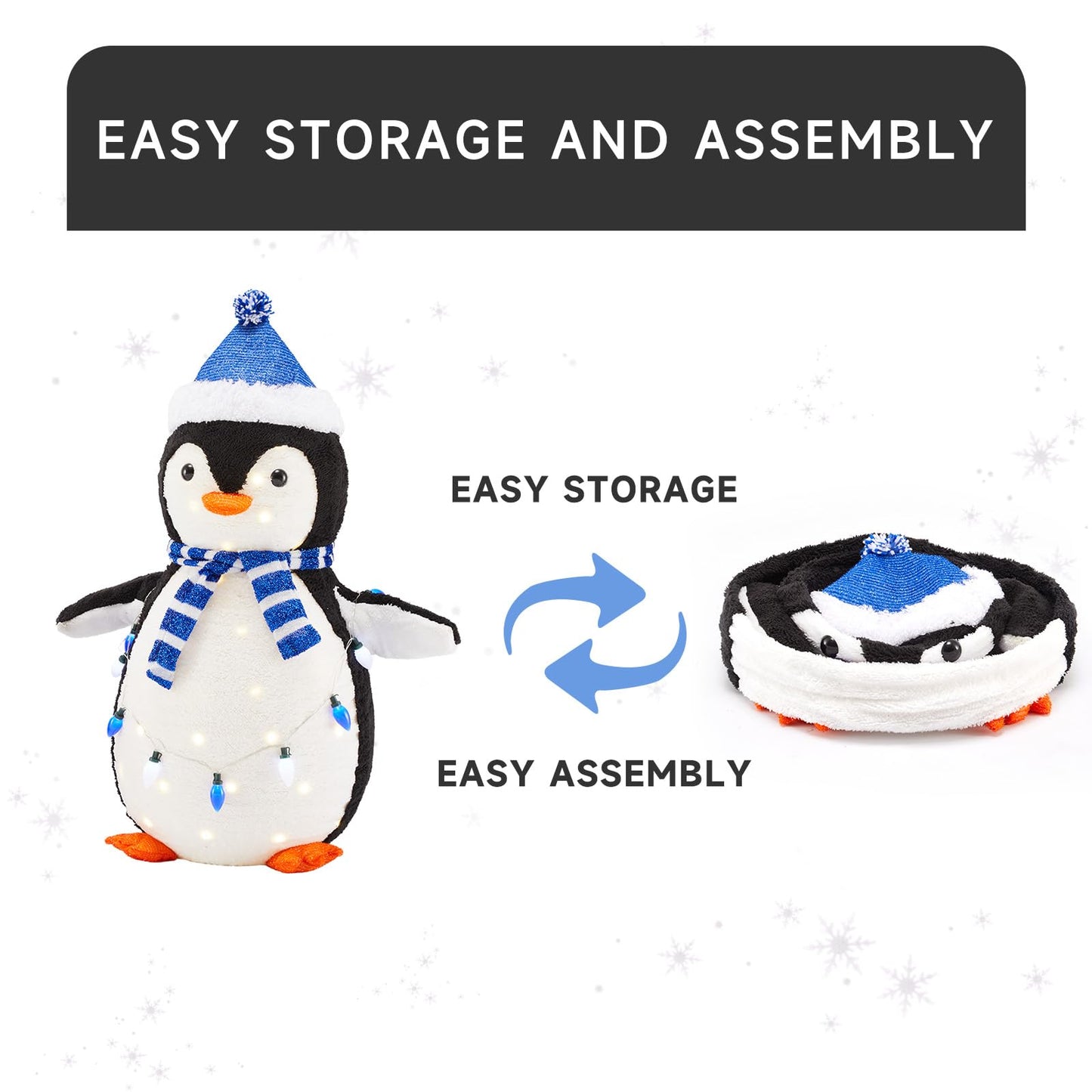DUMOS 2-Piece Lighted Penguin Family Outdoor Christmas Decoration, Pop up Holiday Decor with 150 LED Lights for Yard, Garden, Storefront, White&Blue