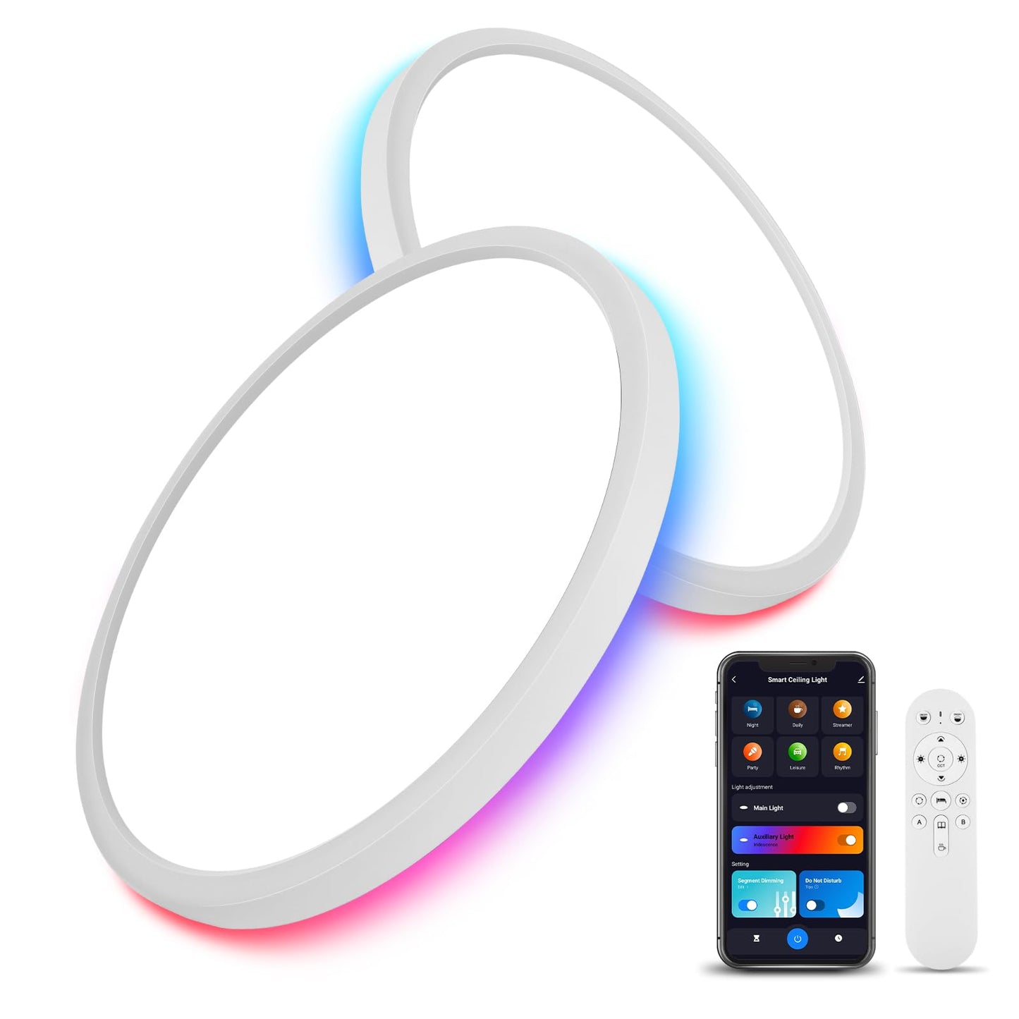 TITISLUMP 2 Pack Smart RGB LED Ceiling Light with Remote, 12" WiFi Flush Mount Ceiling Light Works with Alexa & Google Home, 24W=2400LM Dimmable, DIY Colors & 2700K-6500K, for Bedroom Living Room
