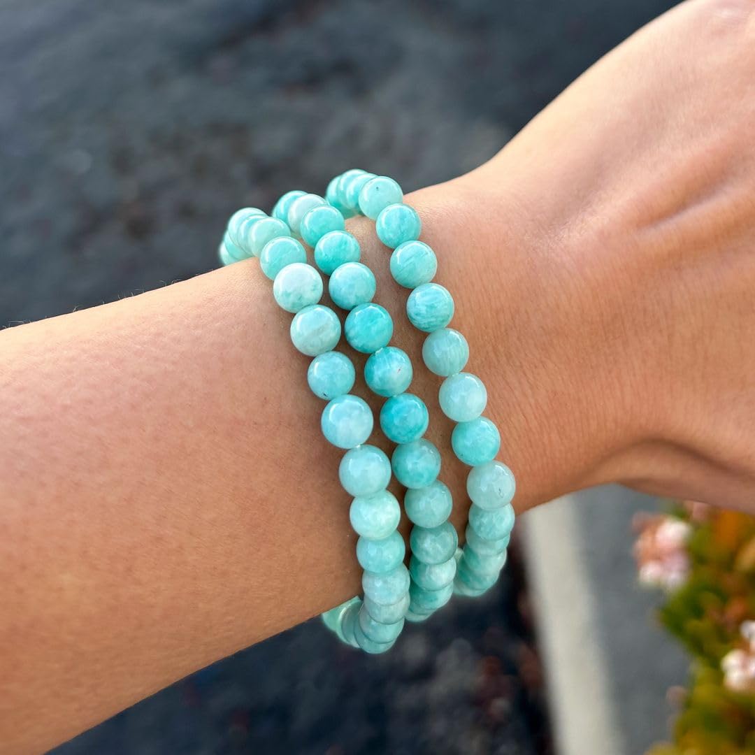 Adabele Real Natural Grade A Blue-Green Russian Amazonite Gemstone Beaded Bracelet 7.5 Inch Stretch Chakra Healing Crystal Stone Jewelry Women Mom Gift (Unisex) GB6-B61