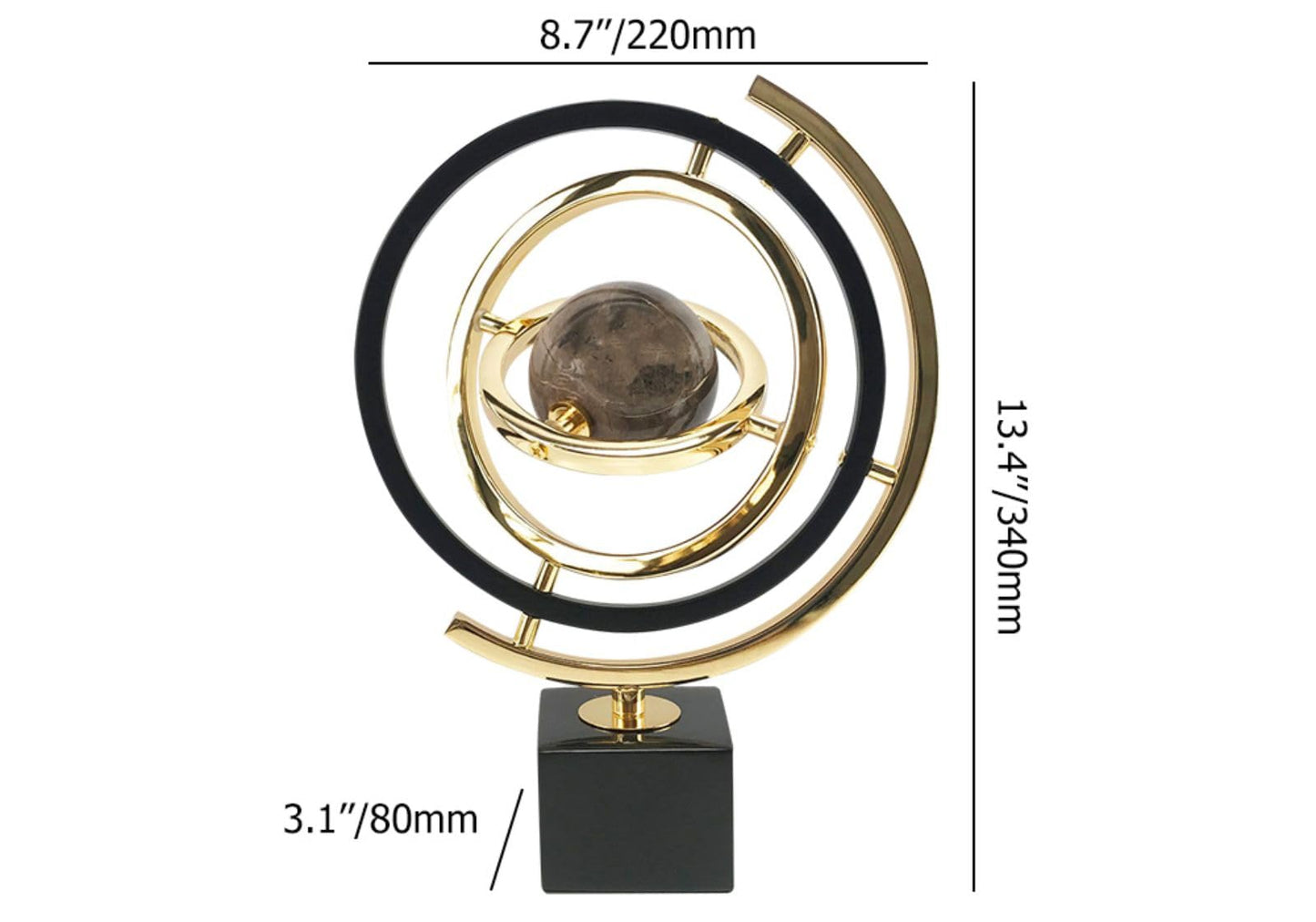 Homary Modern Abstract Art Decoration Metal Globe Ornament Sculpture Decor with Rectangle Stand Black & Gold