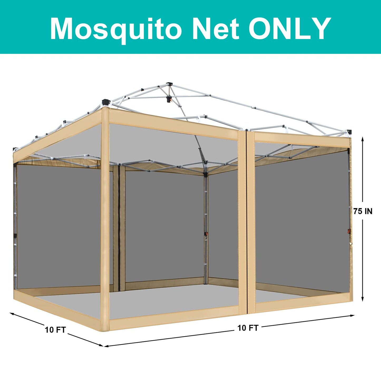 Canopy Mosquito Net for 10x10 Pop up Canopy Gazebo Tent, Replacement Netting Screen Mesh Sidewalls for Patio, Backyard, Camping, Outdoor Use (Net Only,Frame Not Included) (Sand)