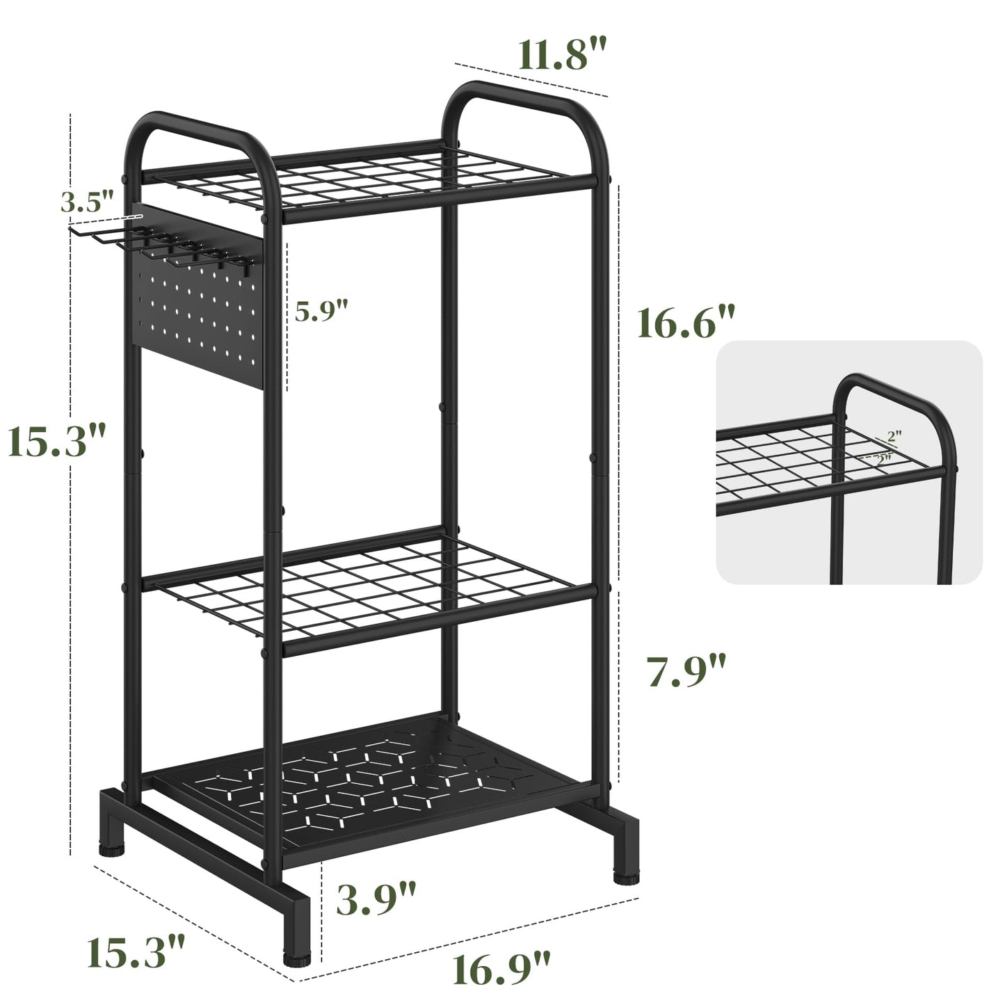 PULIJIAJU Garden Tools Organizer Rack, Yard Tool Rack, Heavy Duty Steel Yard Tool Organizer and Storage Holder Broom Holder for Shed, Patio, Outdoor (Rack with Hooks)