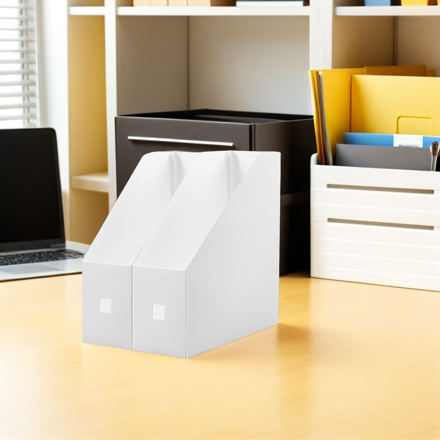 NOLITOY 2pcs Magazine File Holder, Book Bins, Modern White Rack, Plastic Folder Organizer for Desk, File Storage Rack Stand up for Office Catalog Reference