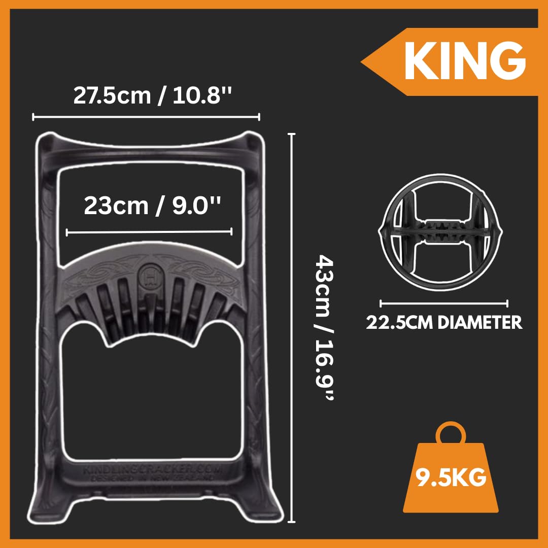 Kindling Cracker King XL Firewood Kindling Splitter – Extra-Large Cast Iron Wood Splitting Wedge, 9" Safety Ring, Extra Large 17" Height, No Axe Needed, Made in Australia