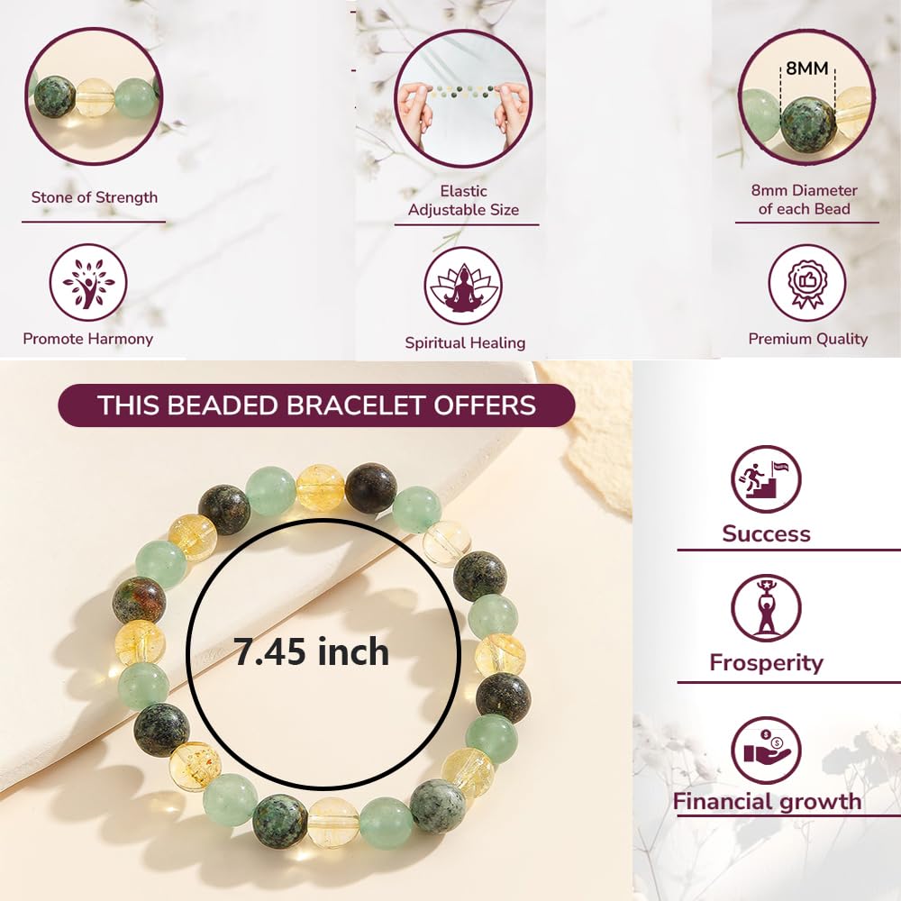 Crgwxzl 3pcs Wealth Money Bracelets,Healing Crystal Citrine African Turquoise Bracelets for Women Men,Lucky Feng Shui 8mm Natural Stone Green Aventurine Beaded Spiritual Gemstone Jewelry Gifts
