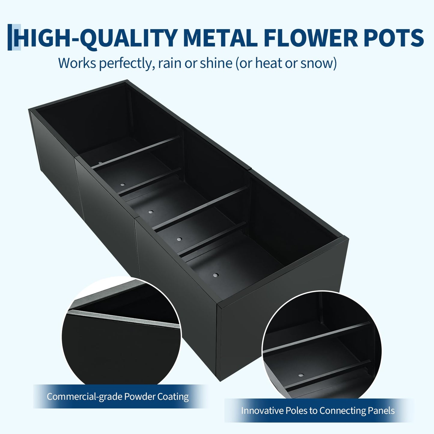 Outdoor Metal Planter Box,51" x 18" x 12" Large Rectangular Metal Planter Box,Heavy Duty Steel Raised Garden Bed with Drainage Holes, Snap-on Assembly, Outdoor Planter for Patio, Balcony, Garden