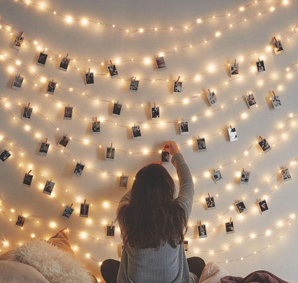 CozyHome - 5.5YD photo string with clips battery with timer remote | 30x light clips led | hanging fairy picture indoor | photo lights with clips | clip lights for girl pictures | teen girl room decor
