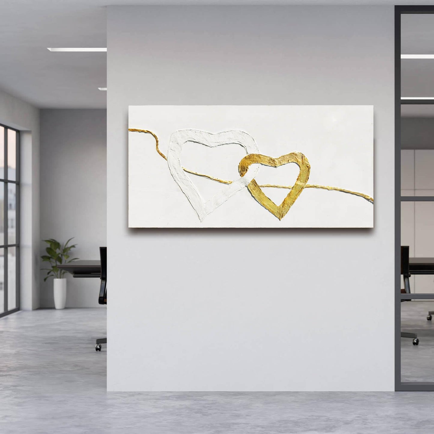 GAIDUOMAI Abstract Wall Canvas Art Love Heart Modern Artwork Minimalist Room Decor Gold Line Prints for Office Home Hotel 24"x48" Ready to Hang