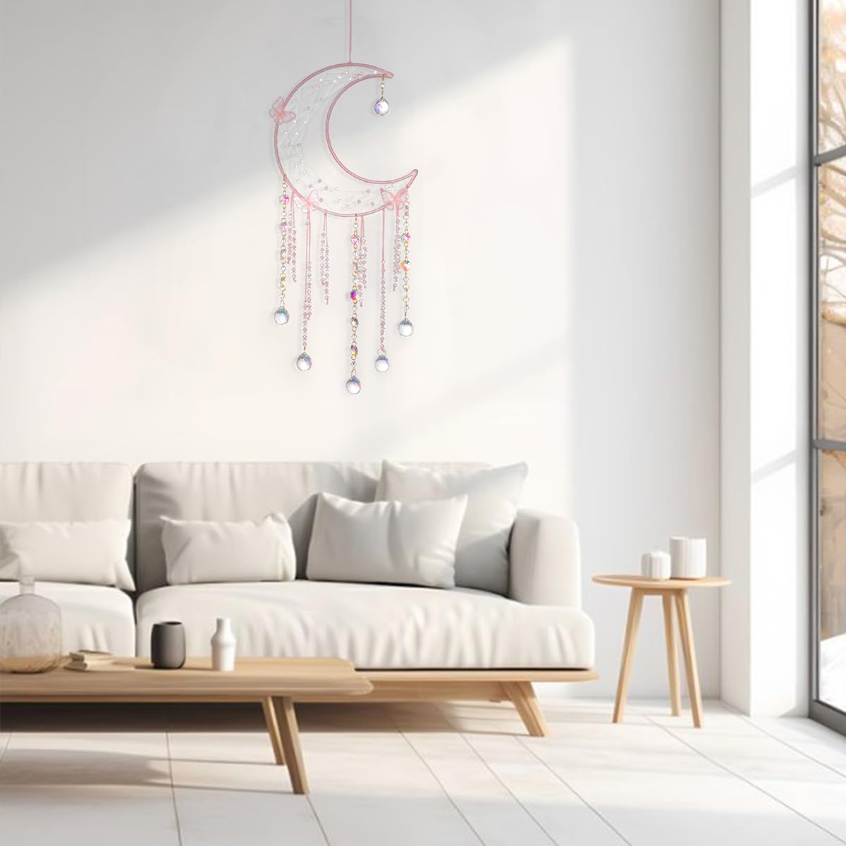 Artilady Butterfly Dream Catchers with Crystals - Large Boho Pink Moon Dream Catcher Wall Decor Home Decorations Girls Kids Baby Bedroom Room Decor Christmas Birthday Teen Girl Boys Gifts