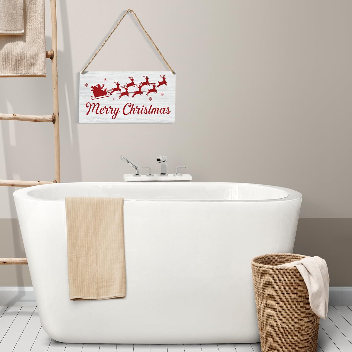 YCYD Santa Claus Elk Decor, Merry Christmas Wooden Hanging Sign 12 x 6 inch Christmas Gifts, For Friends Besties Colleagues Gifts, Home Office Decoration