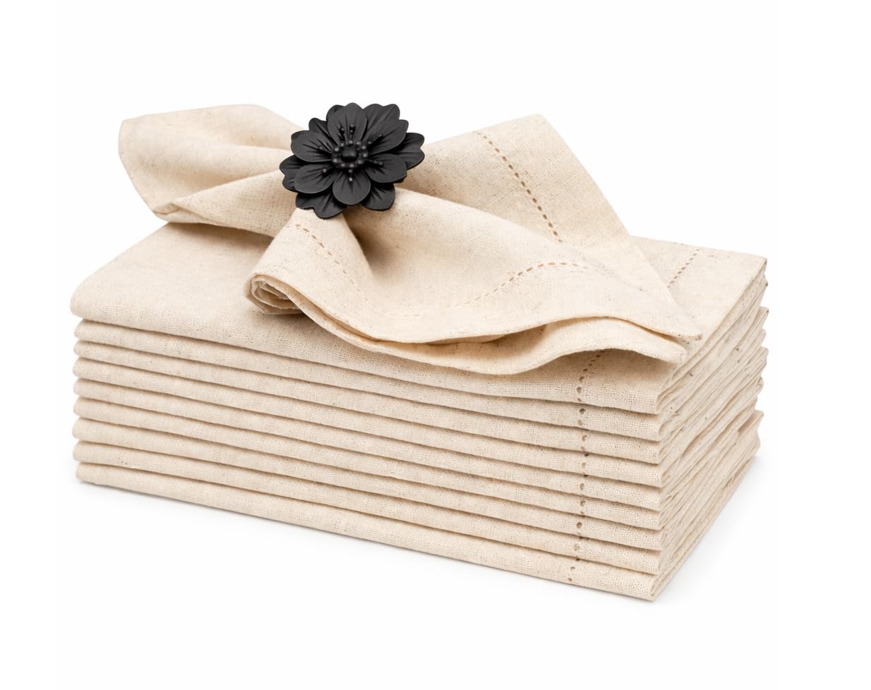 Linen Flax Cotton Cloth Dinner Napkins Set of 72-18x18 Natural Fabric with Hemstitched Mitered Corners - Machine Washable Wedding, Cocktail & Party Table Napkins - Natural