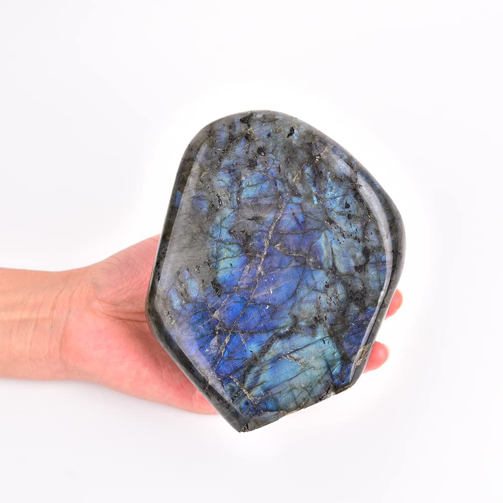 JIC Gem Labradorite Palm Stone Crystal,100% Natural and Handcrafted, Irregular Polished Healing Crystal Gemstones,Worry Stone with Healing & Calming Effects. (1-2 Lb)
