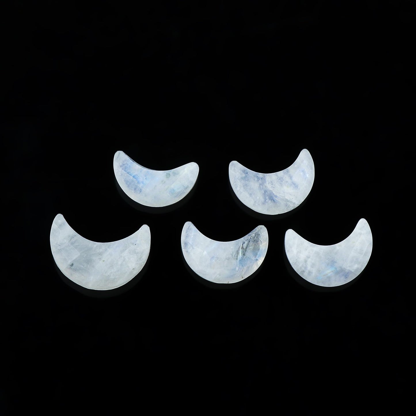 CRYSTALIS 5pcs Natural Rainbow-Moonstone, Facet-Half-Moon Loose Gemstone, Wholesale Bulk Cabochons, Jewelry Making Supply, Chakra Healing Polished Stones, Wire Wrapping, DIY, Gem Collection