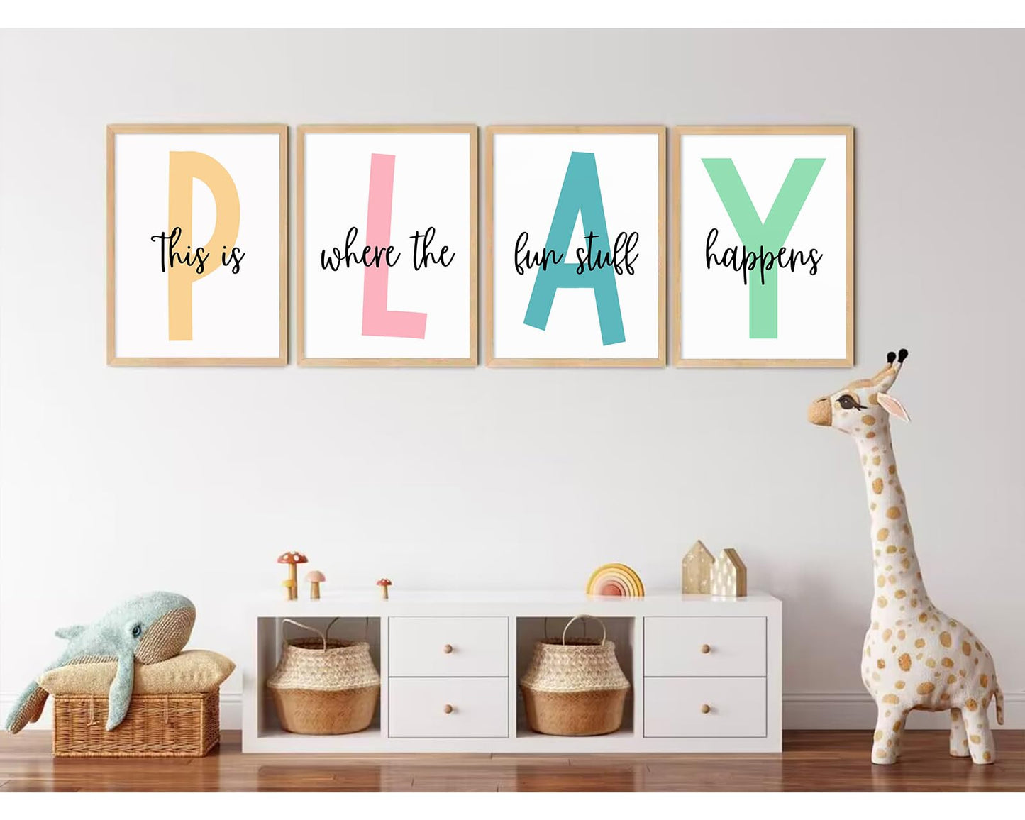 Baccone Kids Playroom Wall Art Playroom Wall Decor Kids Play Canvas Wall Art Play Sign Pictures Toddler Playroom Art Prints Nursery Children Artwork for Room Bedroom Set of 4 8x10 Inch Unframed