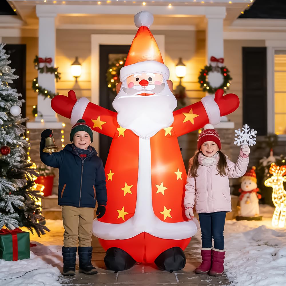 8FT Christmas Inflatables Santa Claus Outdoor Yard Decorations, Christmas Blow up Santa with LED Lights, Winter Outside Decor for Holiday Party Patio Garden Lawn, Xmas New Year Kids Gifts (Santa)