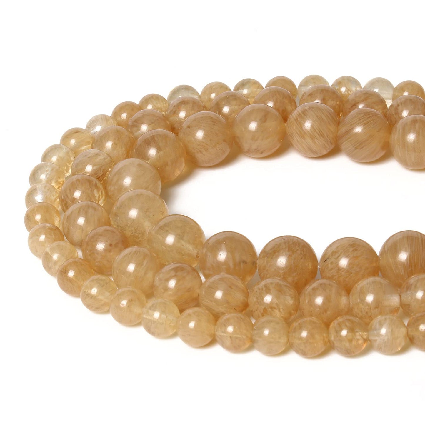 45pcs 8mm Natural Stone Beads Gold Rutilated Quartz Beads Crystal Gemstone for Jewelry Making, DIY Bracelet Necklace