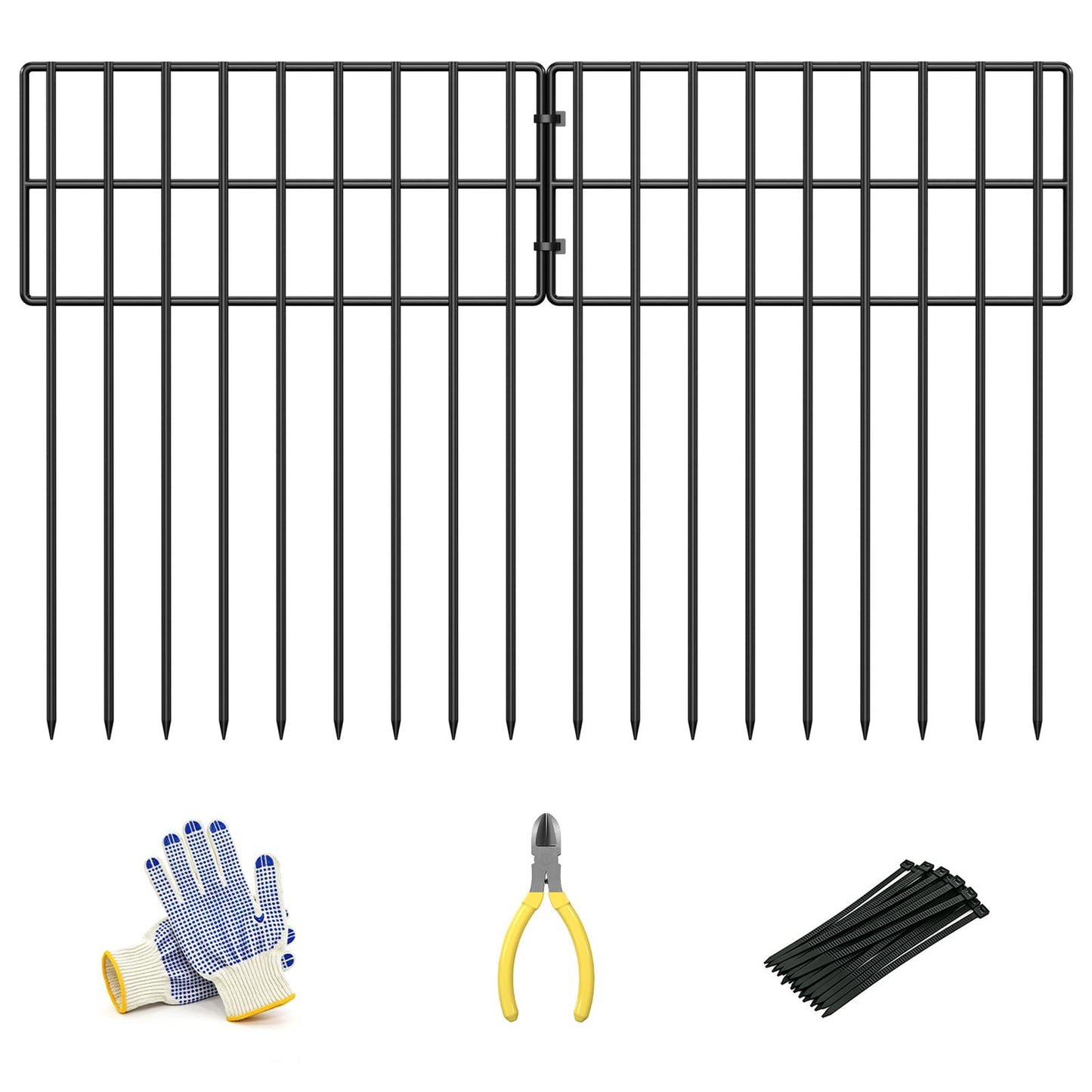 17in (H) x 27ft (L) Garden Fence Animal Barrier, 25 Panels Decorative Garden Fence Border, No Dig Garden Fence Panels, 1.3in Gap Rustproof Metal Stakes, Ground Defense Border Fence for Outdoor, Yard