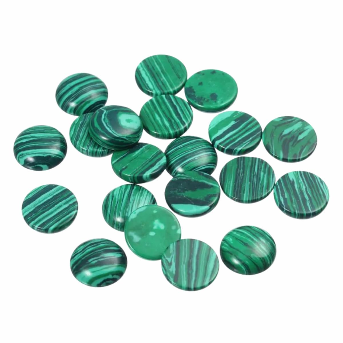 20pcs 16mm Natural Stone No Hole Malachite Semicircle Smooth Cabochons Beads Healing Chakra Crystal Stone Bead for Jewelry Making Rings Earrings Necklace Bracelet DIY Crafts