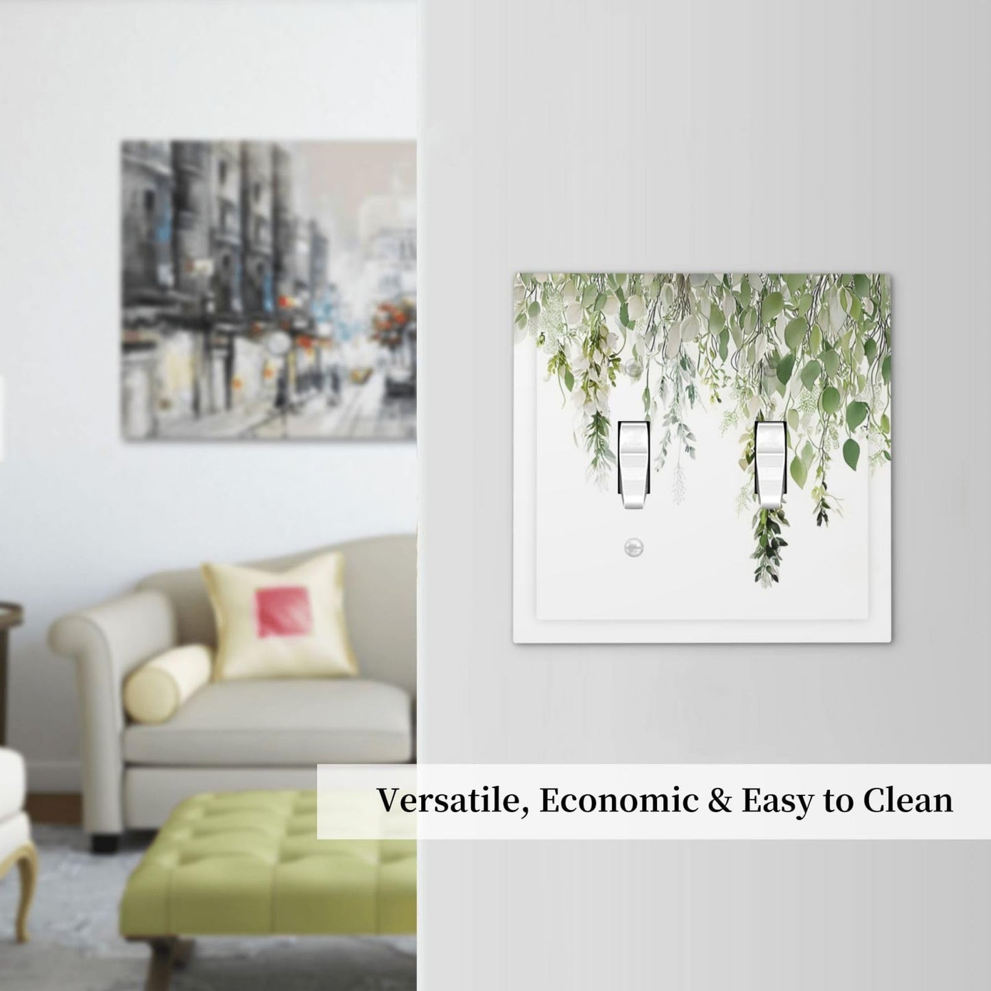 Green Eucalyptus Leaves Vine Nature Plants Decorative Switch Plates 2 Gang Double Toggle Outlet Light Switch Cover Wall Plate Electrical Faceplate for Bedroom Living Room Decor
