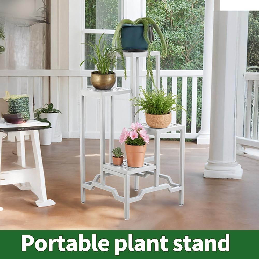 DHYGOTFUR Plant Stand - Aluminum Indoor/Outdoor Flower Rack, Waterproof & Rust-Proof, Stable Support for Pots, Perfect for Living Room, Balcony, Garden, and Office (White, 4 Tier)