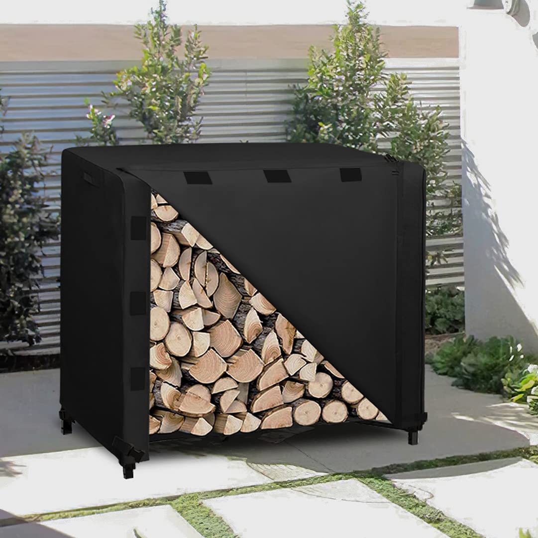 Easy-Going 4 Feet Outdoor Log Rack Cover Waterproof Weatherproof Firewood Cover with Openable Front Flap, (Cover Only, Rack Not Included)