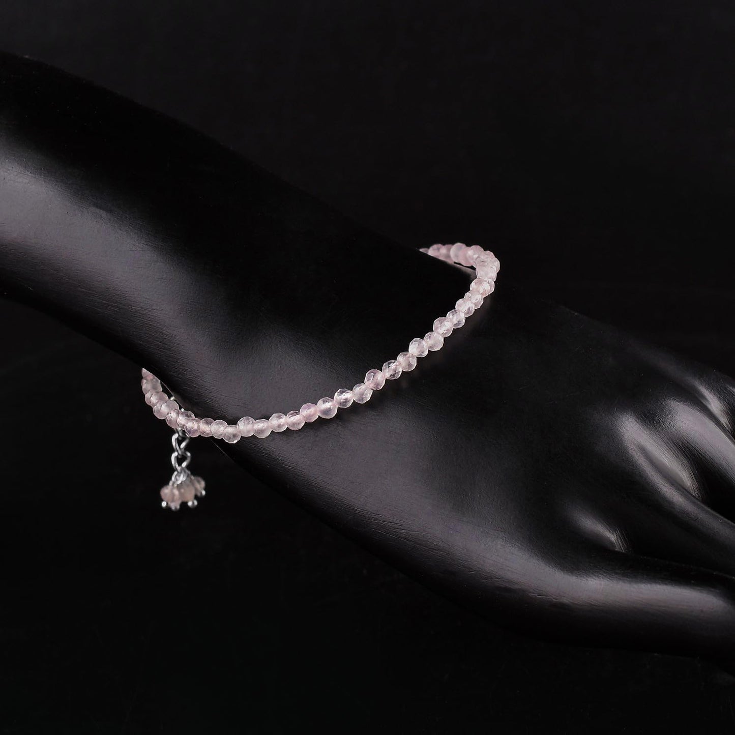 QNAVIC Pink Rose Quartz Micro Round Beads Dainty Bracelet for Women, Birthstone Bracelet jewelry Chakra Healing Crystals, Silver Plated Chain 8 inch Birthday Gift for Her