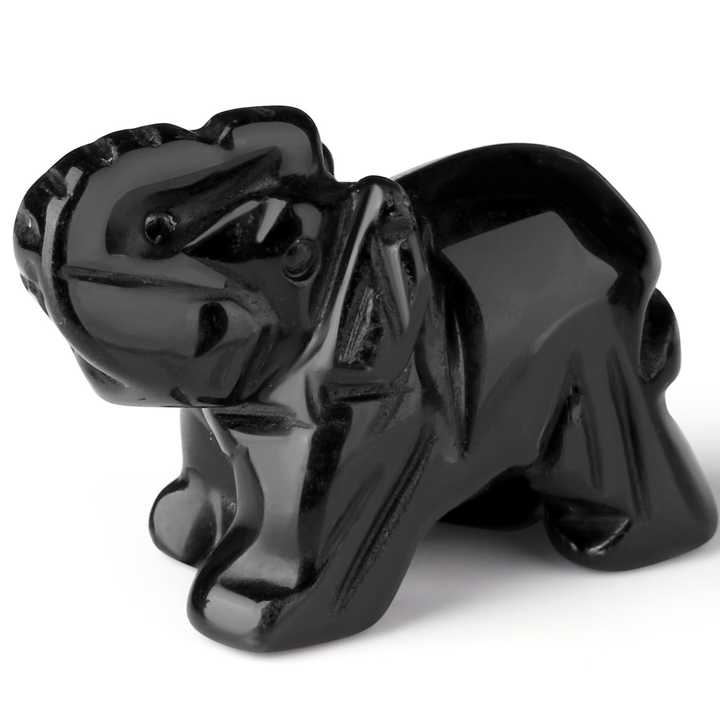 2" Black Obsidian Elephant Decor Healing Crystal Cute Polished Natural Stone Hand-Carved Big Sculpture Statue Figurines Gemstone Energy Hippie Home Room Office Desk Decoration Gifts for Women Men