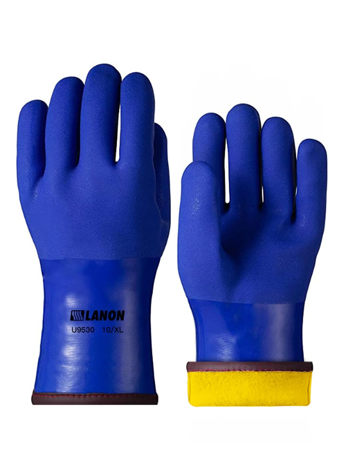 LANON PVC Coated Cold Proof Heavy Duty Gloves, Waterproof Warm Work Gloves for Freezer Work, Chemical & Oil Resistant, Non-Slip, Large
