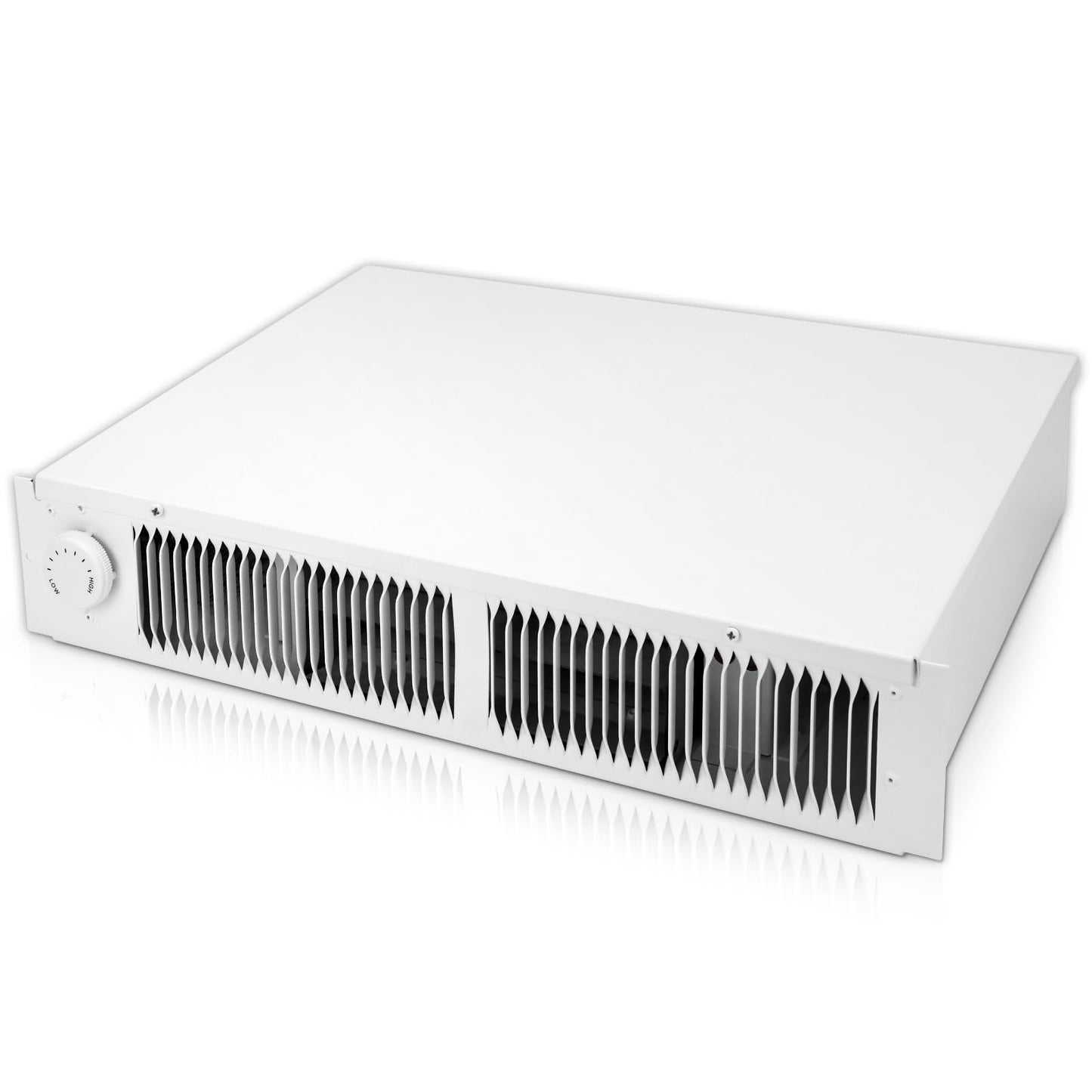 Model 112 Electric kickspace heater with built-in thermostat, 1500W toe kick heater, suitable for cabinet, vanity, and stairwell kick spaces, white