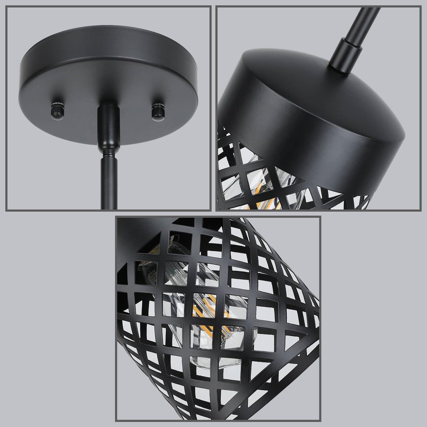 XiNBEi Lighting Black Pendant Lights Kitchen Island, Farmhouse Mini Pendant Light Metal Cage Adjustable Hanging Lighting for Kitchen Dining Room Bathroom XB-P328-MB