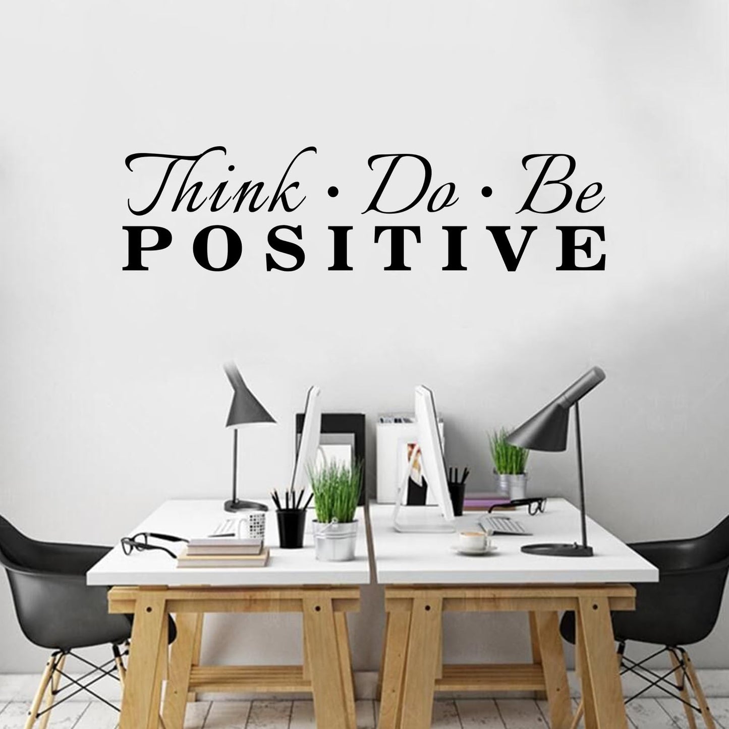 AnFigure Office Quotes Wall Stickers: Inspirational Gym Vinyl Art Wall Decals for Classroom School Garage Workspaces - Think Do Be Positive 25" X 7"