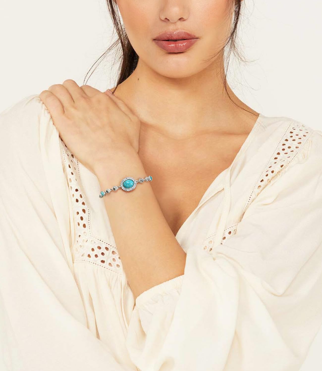 DOLIOX Real Turquoise Adjustable Bracelet for Women with CZ 925 Sterling Silver Elegant Genuine Green Gemstones Bracelets Jewelry for Her Wife Mom
