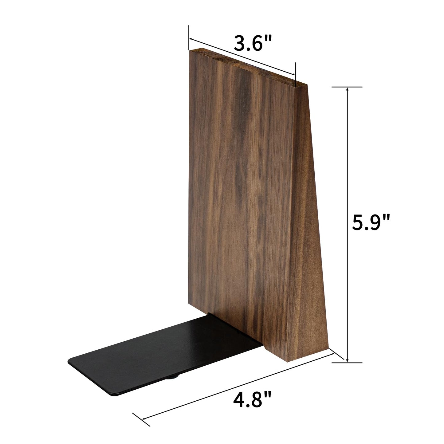 Luxdecor Walnut Book Ends Hold Heavy Books-6x5x4in Wood Bookends for Office Desk Non Skid, Decorative Walnut Bookend 2pack, Triangle Style