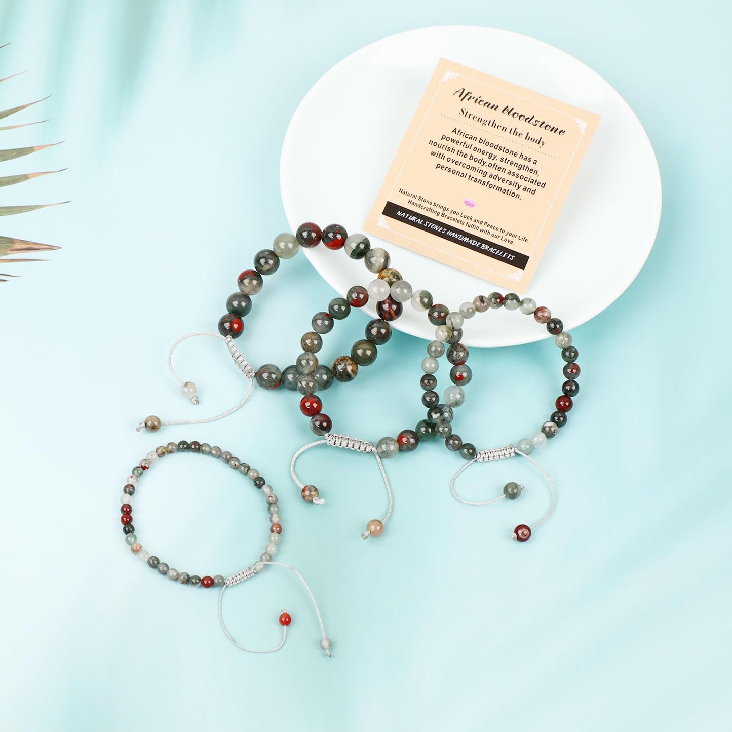 AD Beads 8mm African bloodstone - Strengthen the body - Handmade Natural Stone Crystal Bracelet with Adjustable Macrame String - Yoga Healing Power Energy Gifts for Men and Women