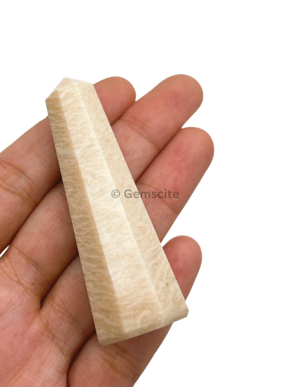 WholesaleGemShop 3 Inch (70 mm) Gemstones Cream Moonstone Obelisk Tower Jumbo Facet Aura Rock Crystal Natural Polished Earth Wand Spirit
