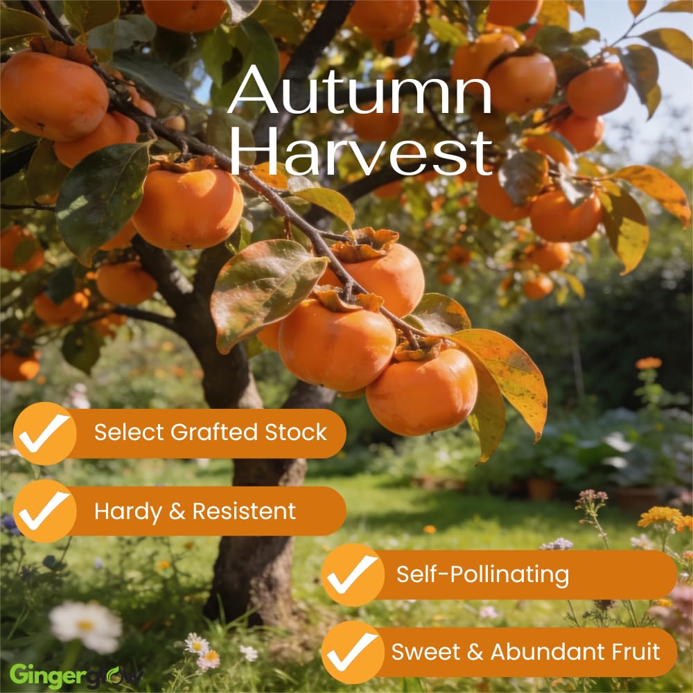 (No Ship to CA) Persimmon Tree Live Plant | Quart Size Pot | Low Maintenance Deciduous Flowering Tree | Robust Established Plant for Home Garden | Dormant Plant