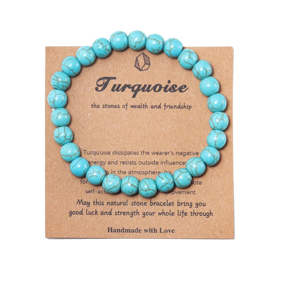 Pingyongchang Stress Relief Anxiety Yoga Bracelet,Crystal Stone Mantra Bracelets for Women Natural Beaded Birthday Gifts for Teen Inspirational Jade Bracelet for Men-Turquoise