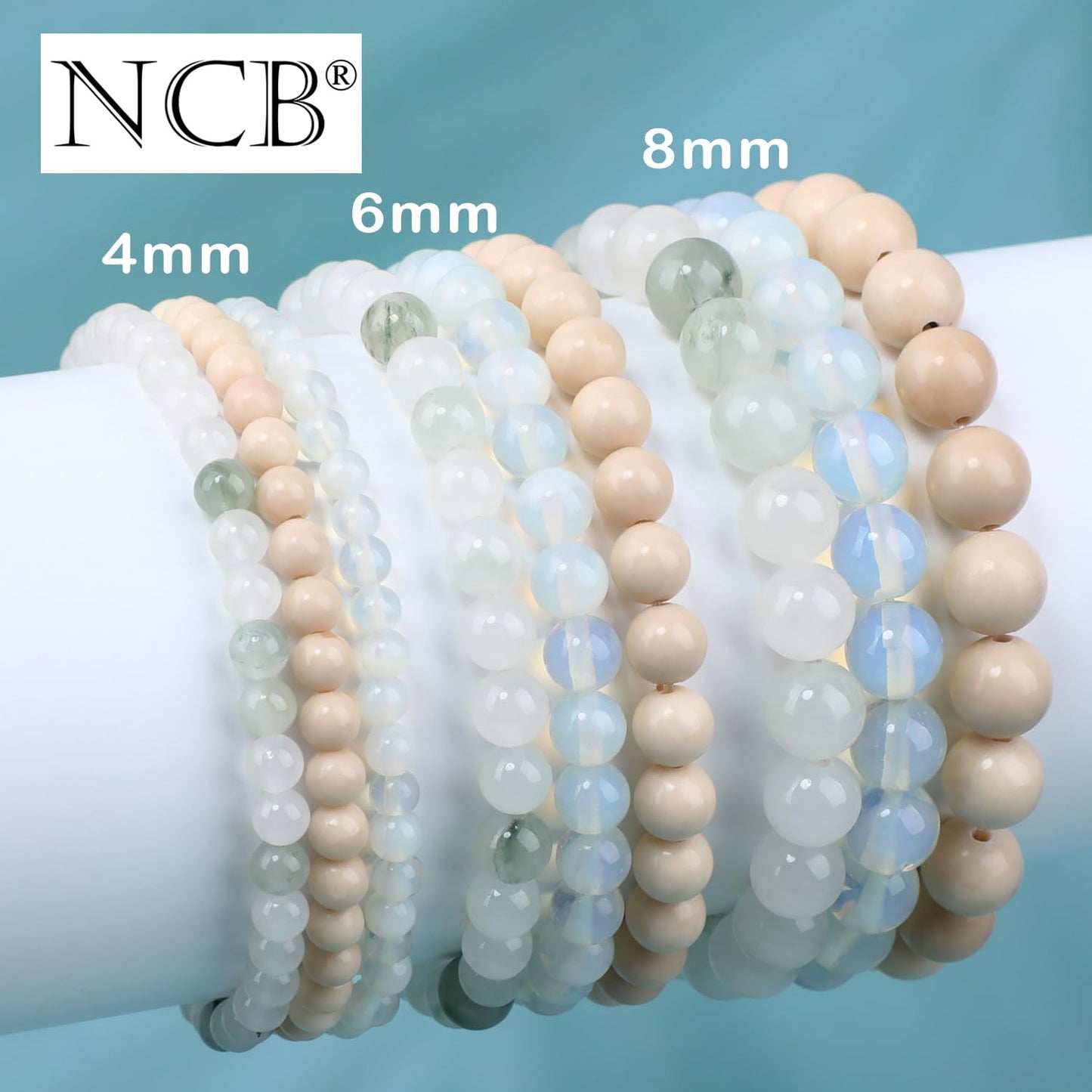 NCB 3-Piece 6mm Natural Crystal Gemstone Stretch Bracelets – ﻿Opalite, Tianshan Jade, White Fossil Jasper Handmade Reiki Energy Healing Jewelry for Meditation,Yoga, Unisex