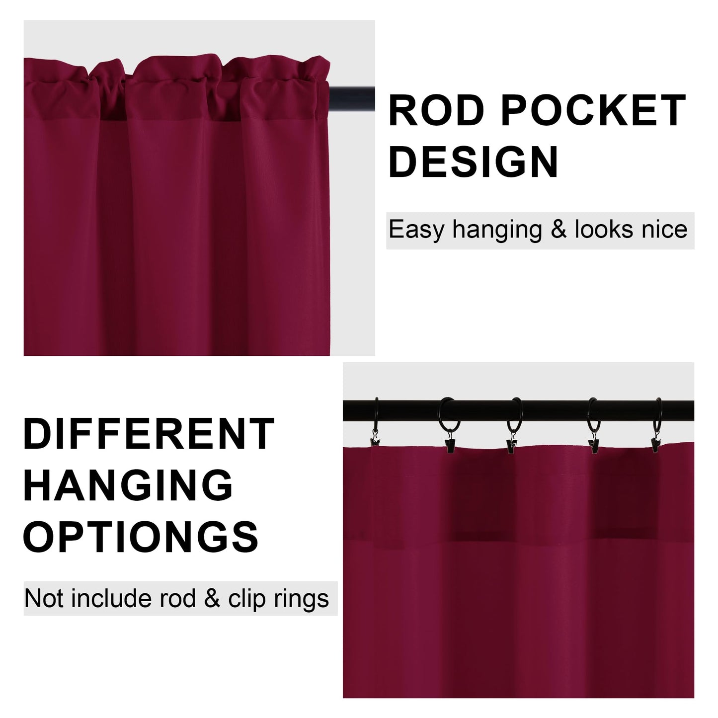 Hiasan Valance Curtains for Kitchen, Living Room, Basement, and Bathroom Windows, Small Window, Farmhouse Solid Short Topper, Short Rod Pocket Curtain Panels - 52 x 18 Inches, Wine Red, 1 Panel