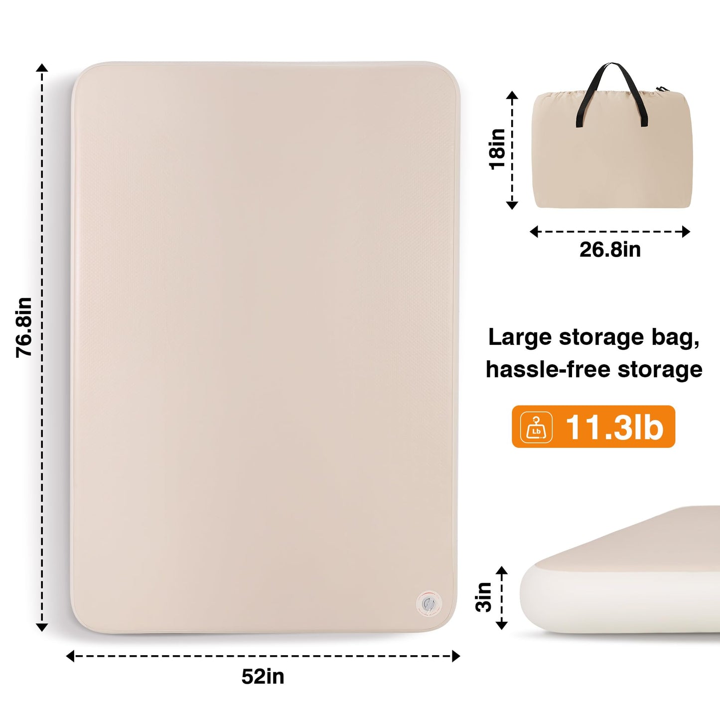 TOBTOS High-Support Full Size Camping Air Mattress, 3" Thick No Sagging Inflatable Mattress with Manual Pump, Double Sleeping Pad for Camping, Home, Hiking
