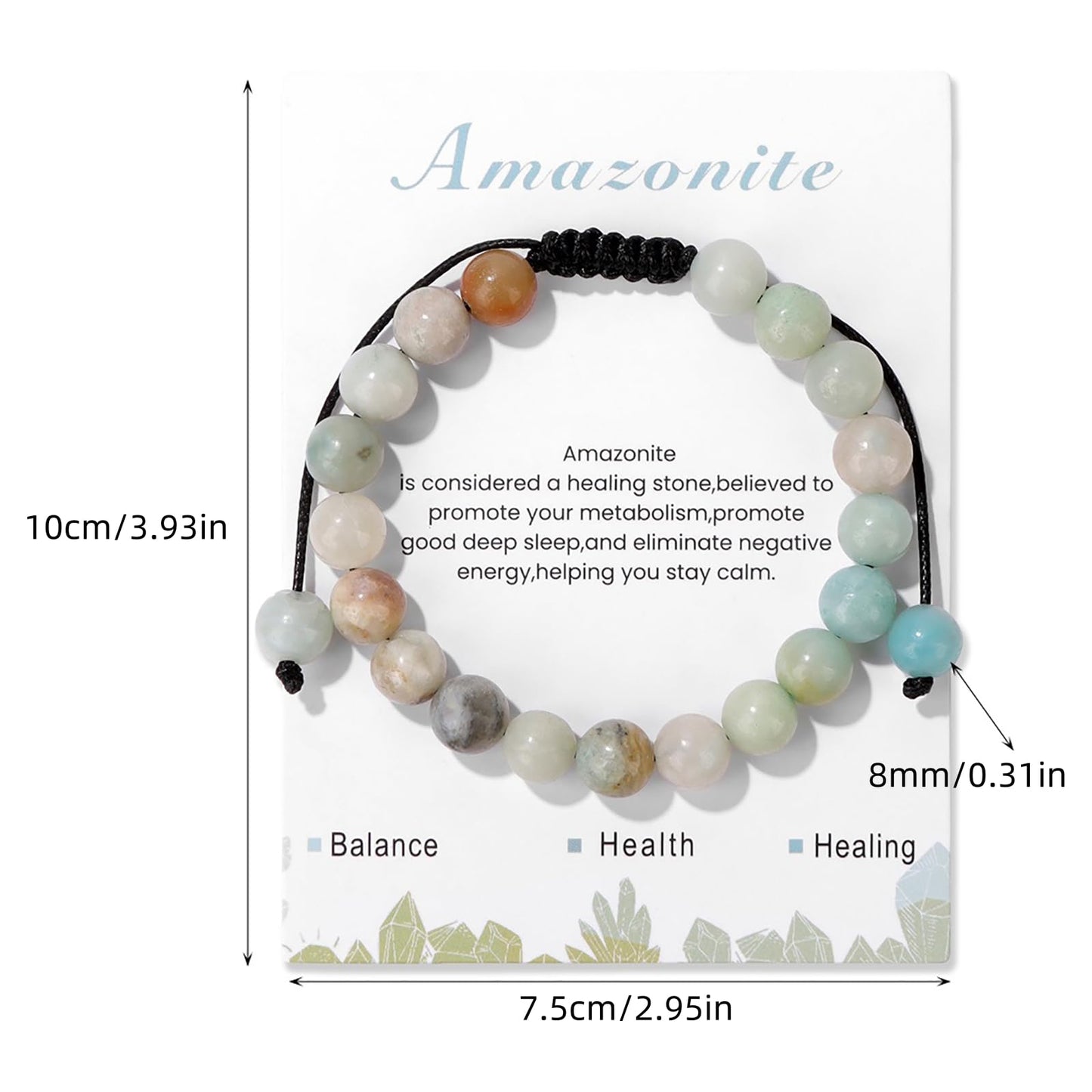 Lit Wall Amazonite Bracelet for Women 8mm Dainty Handmade Adjustable Beaded Healing Crystal Gemstone Amazonite Jewelry