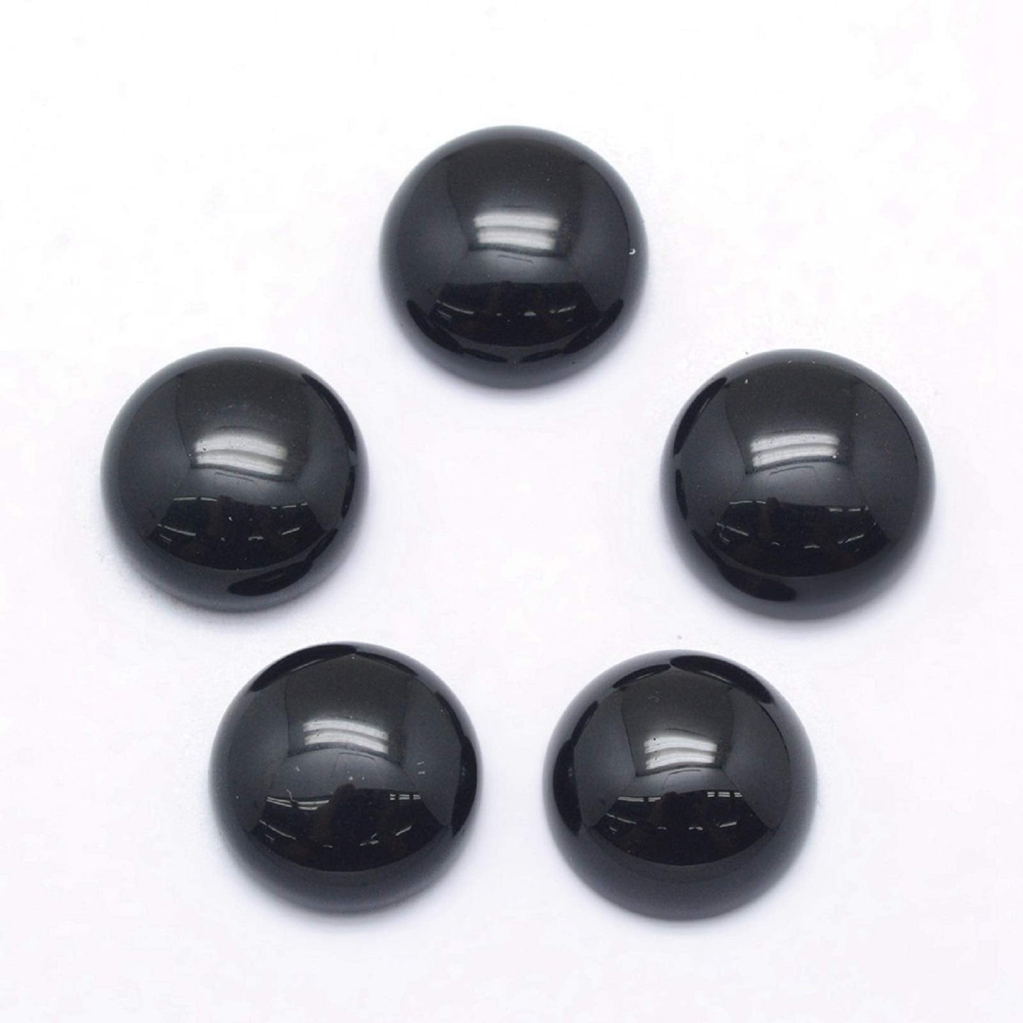 Fashewelry 50Pcs Natural Black Agate Cabochon Stone Half Round Beads 12mm Flat Back Gemstone Chakra Healing Crystal Dome Cover Cabs for Jewelry Making