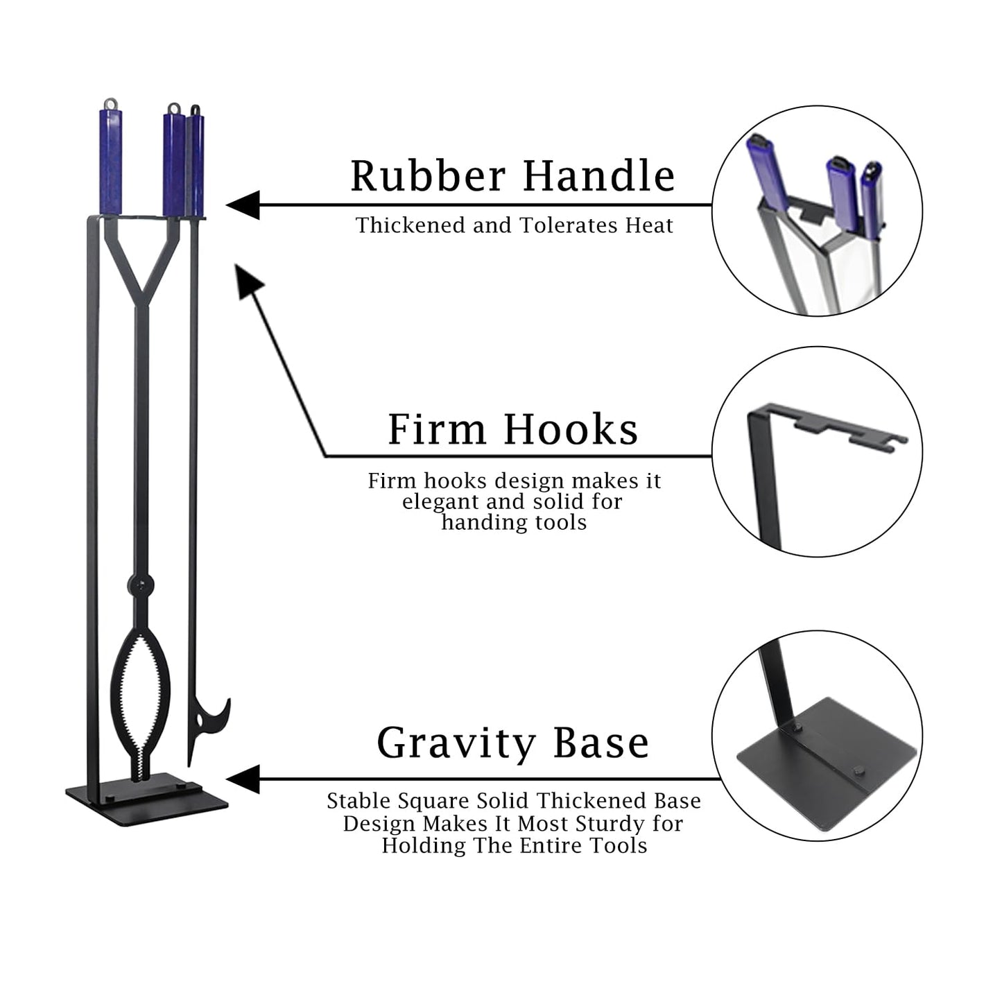 Heavy Duty Fire Pit Tools Set with 40" Fire Poker and Log Grabber Wrought Iron Large Fireplace Tool Set with Metal Stand,Solid Steel Firewood Grabber for Campfire Backyard Bonfire Indoor&Outdoor Use