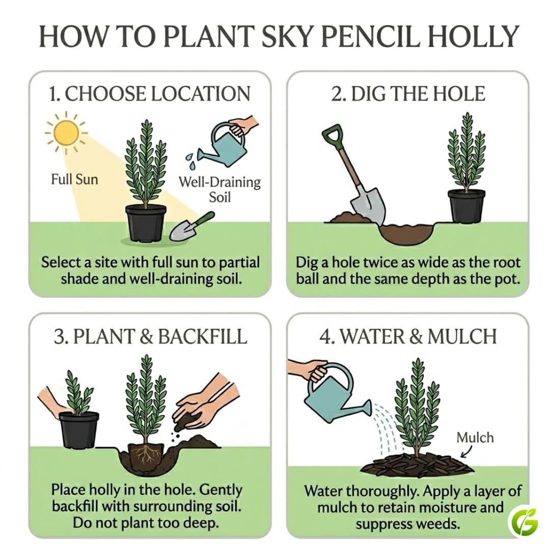 Sky Pencil Holly Live Plant,4 Inch Pot, 12-18 Inch Tall, Holly Bush Ready to Plant for Outdoor Garden and Landscape