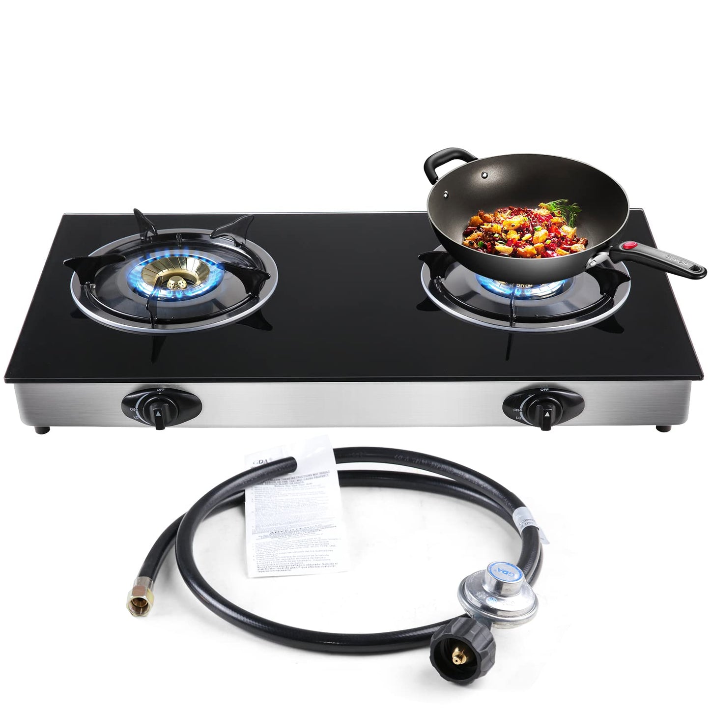 forimo Propane Gas Cooktop 2 Burners Gas Stove portable Tempered Glass Double Burners Stove Auto Ignition Camping Double Burner LPG for RV,Apartments,Outdoor