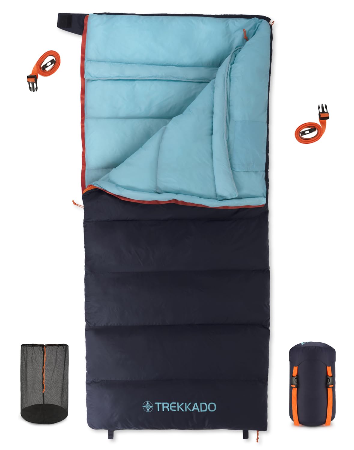 Trekkado DuraHike Lightweight Camping Sleeping Bag for Adults — Roomy Rectangular Comfort, Secure Pad Attachment, Compact & Packable, 10°C / 50°F Comfort – Classic Blue