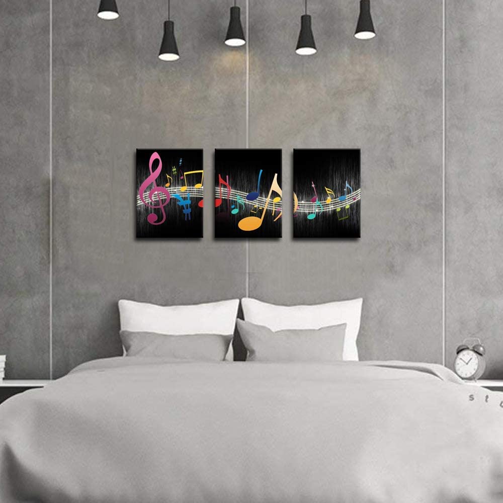 Biuteawal - Music Wall Art Modern Musical Note Canvas Prints Stretched and Framed Beautiful Notes Beating on Staff Picture Decor Artwork for Party Home Living Room Bedroom Ready to Hang