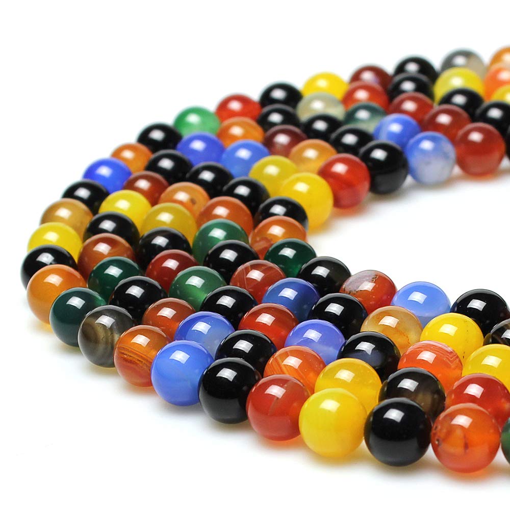 MJDCB AAA Natural Multicolor Agate Beads Round Colorful Stone Energy Healing Beads for DIY Necklace Bracelat Jewelry Making Strand 15" (6mm)