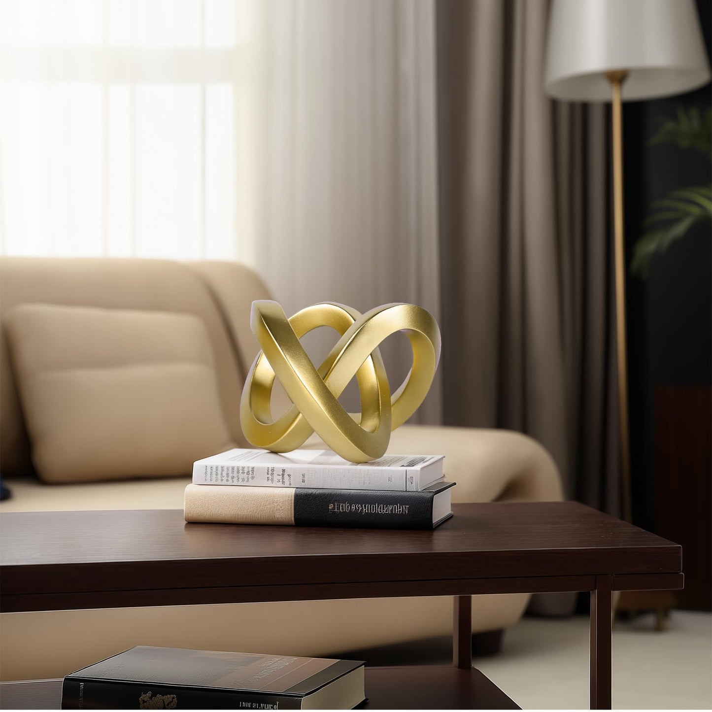 DOVDOV Gold Knot Decorative Sculpture, Gold Room Decor Aesthetics, Mobius Ring Statue for Shelves Living Room tv Cabinet Office Cabinet Above Coffee Table Decor Accents.