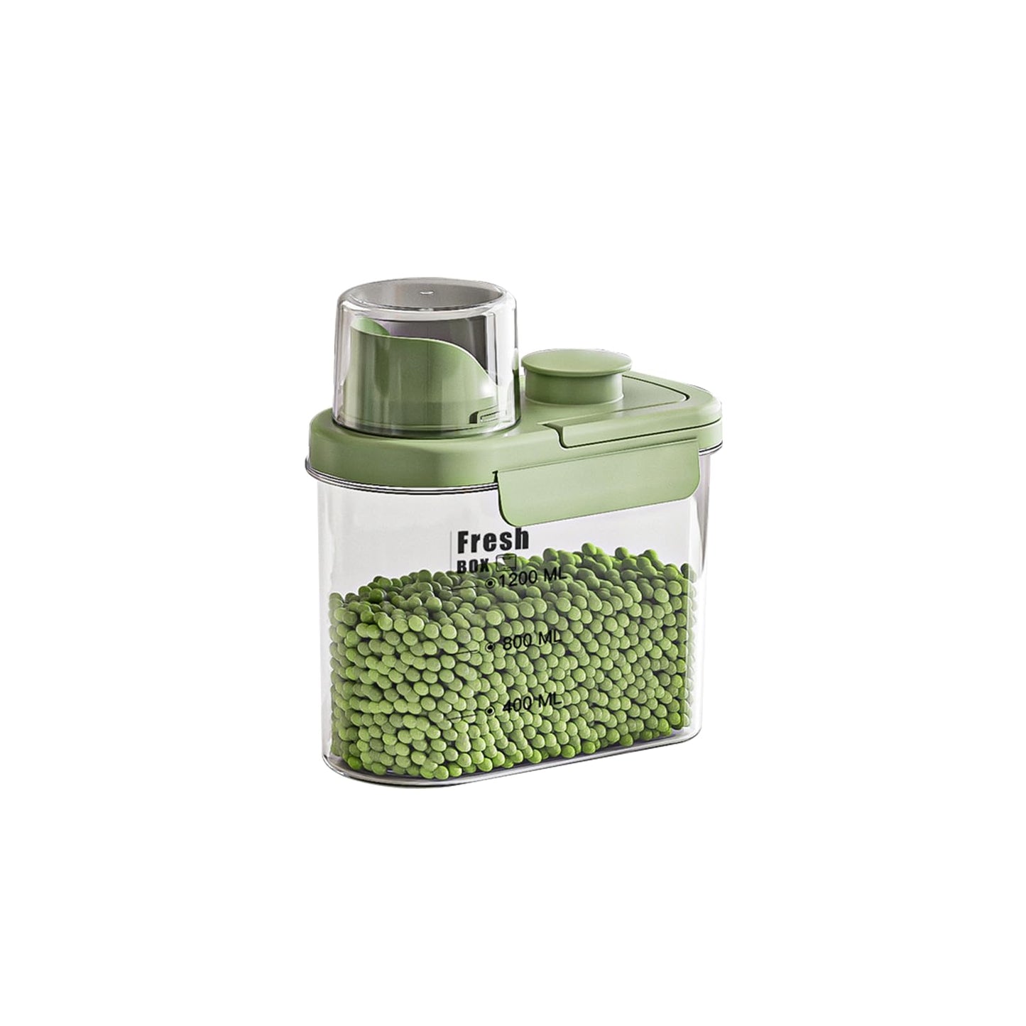 KTBLVFN Airtight Rice Storage Container,with Pour Spout & Measuring Cup, BPA-Free - Transparent Dry Food Canister for Cereal, Flour, Pet Food, Oatmeal, Pantry Storage (Light Grass Green, 1600ml)